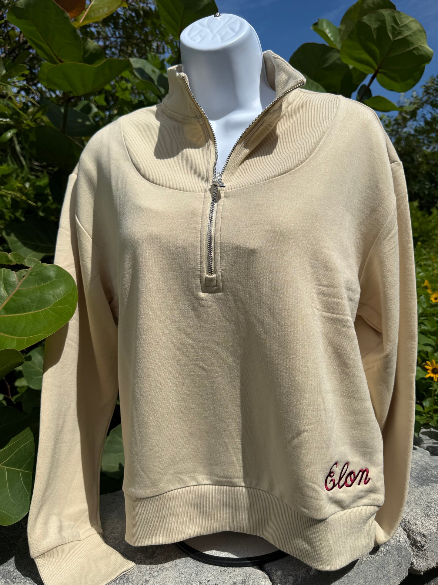 The Naomi Rib Knit with Elon Script Logo 1/4 Zip By Johnnie-O