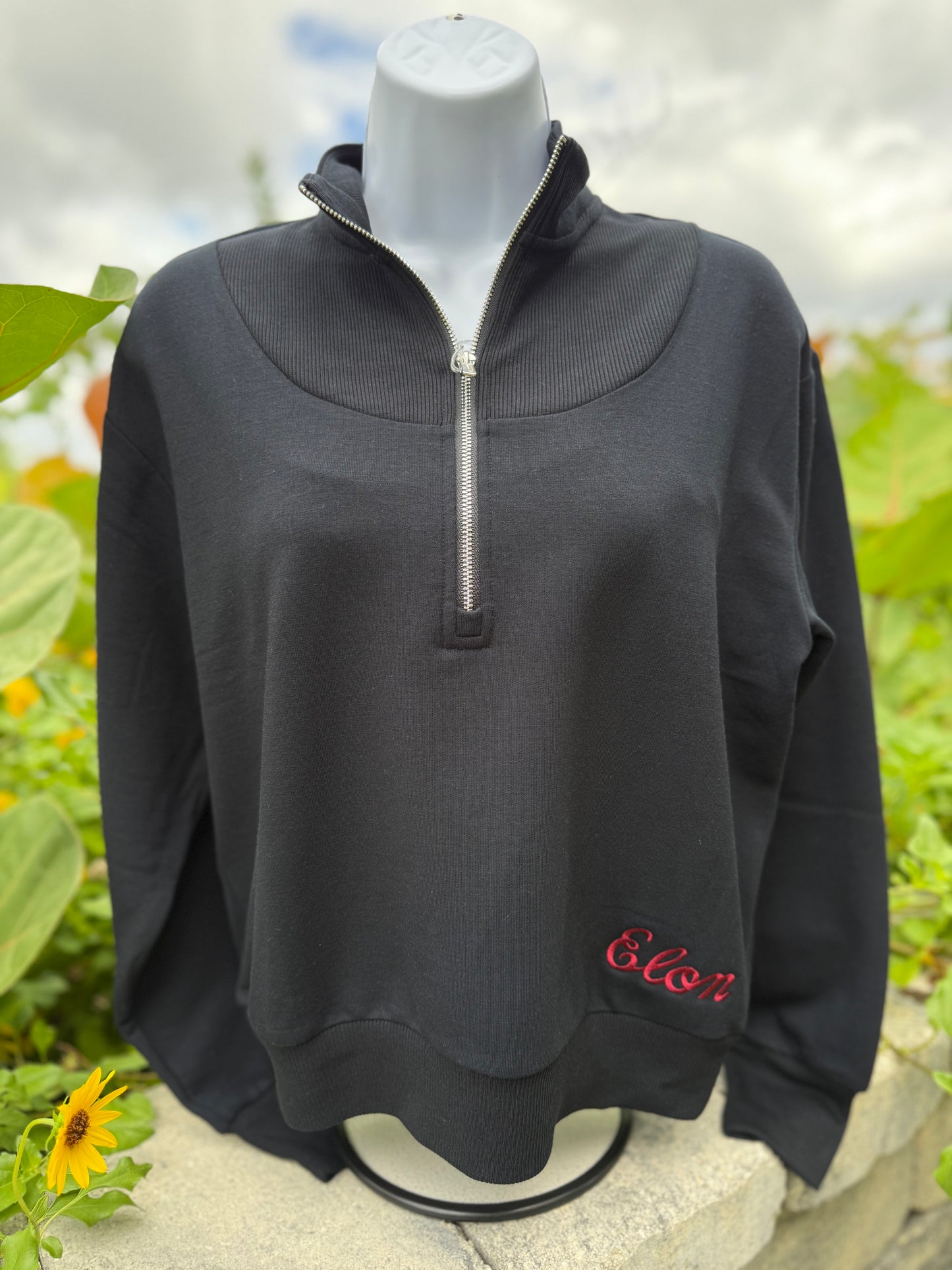The Naomi Rib Knit with Elon Script Logo 1/4 Zip By Johnnie-O