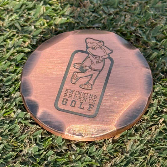 Hand Forged, Laser Etched Swinging Phoenix Ball Marker