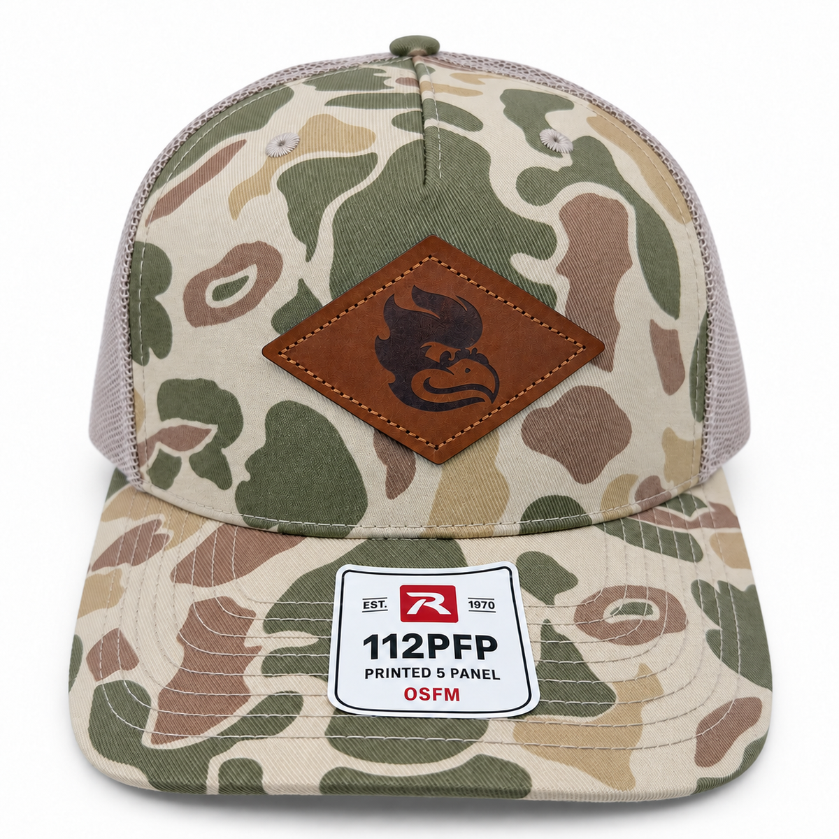 New Swinging Phoenix Camo Hat: Diamond Leather Patch Design