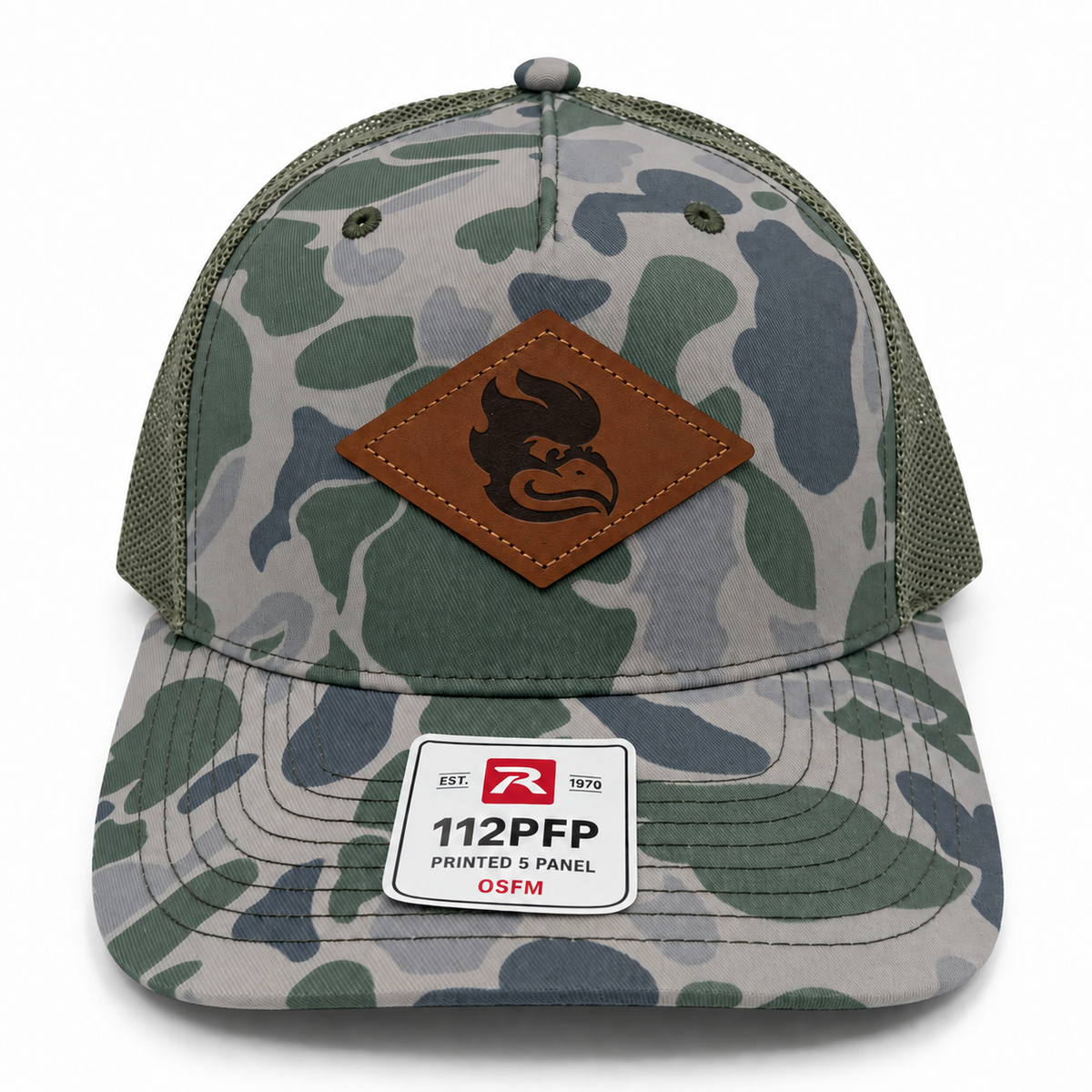 New Swinging Phoenix Camo Hat: Diamond Leather Patch Design