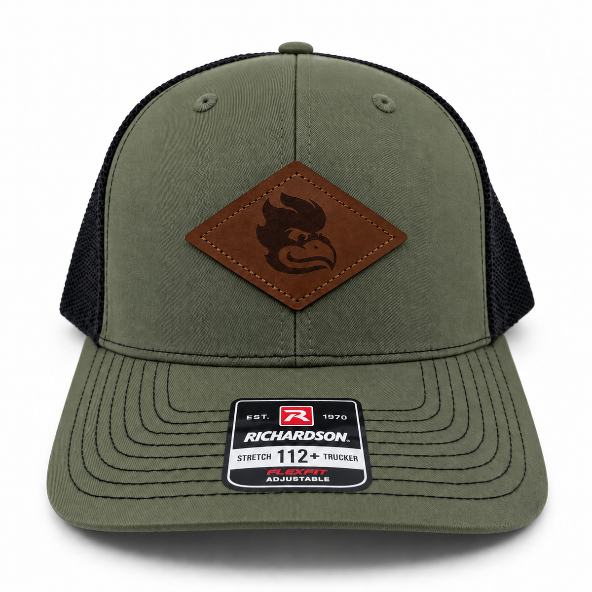 New Swinging Phoenix OD Green Hat and Black: Diamond Leather Patch Design (Copy)