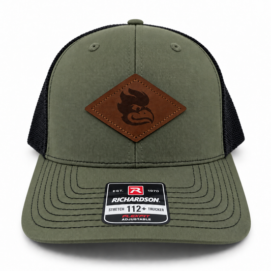 New Swinging Phoenix OD Green Hat and Black: Diamond Leather Patch Design (Copy)