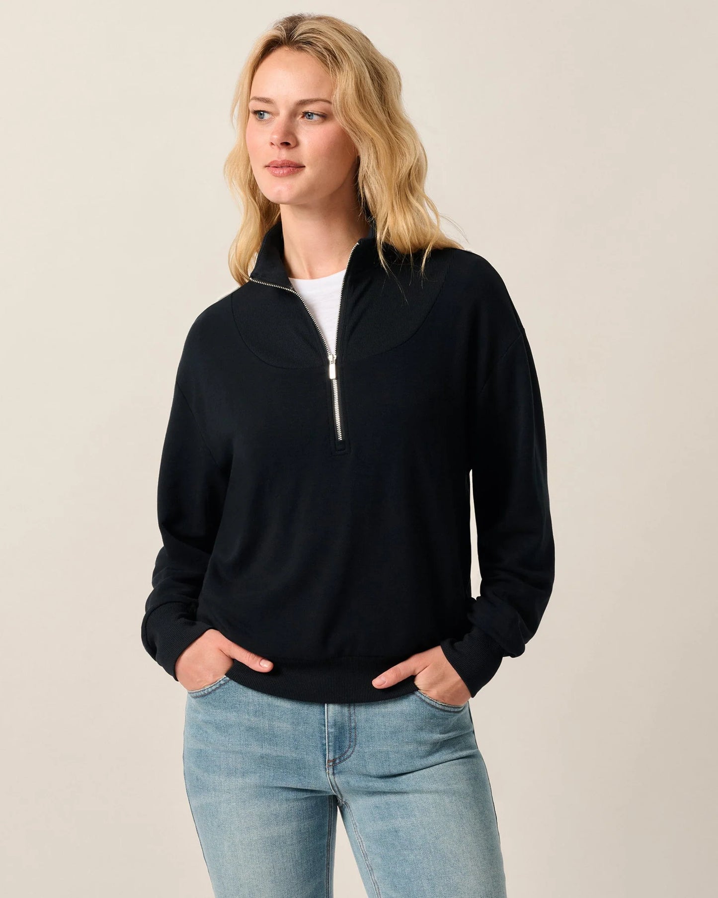 The Naomi Rib Knit 1/4 Zip with Swinging Phoenix Logo by Johnnie-O