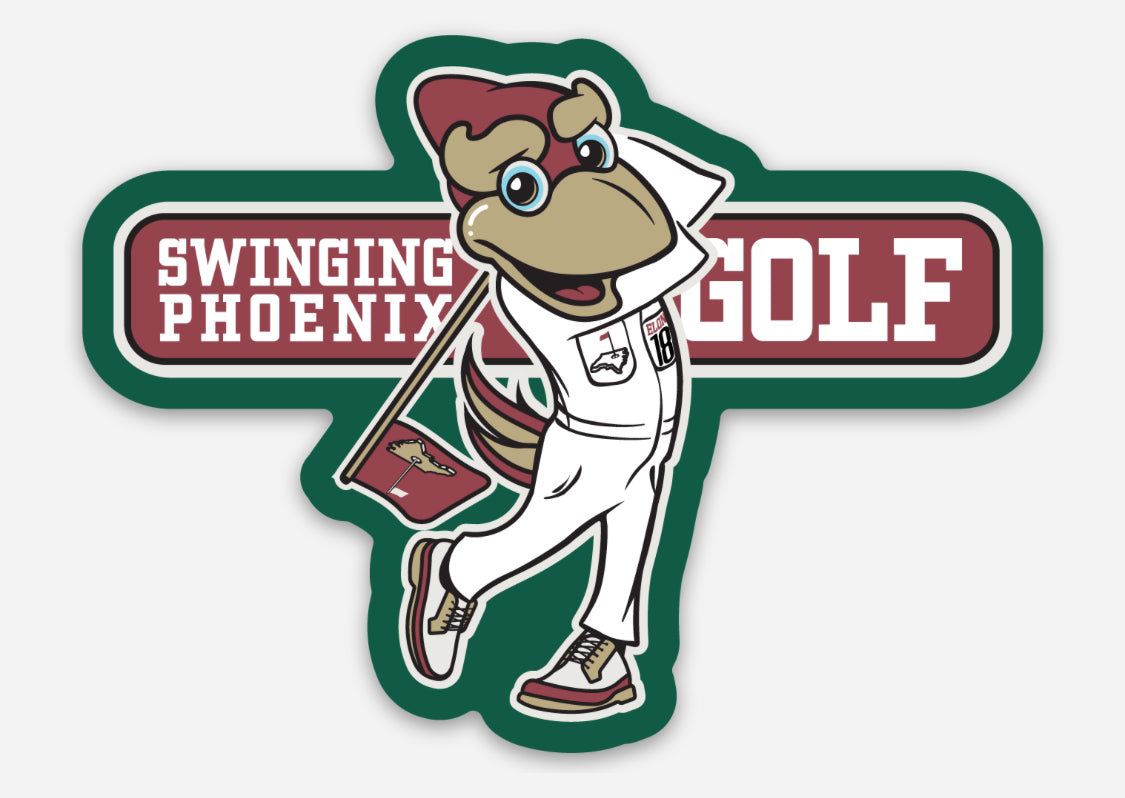 3"x 2.24" Die cut Swinging Phoenix Caddy Sticker