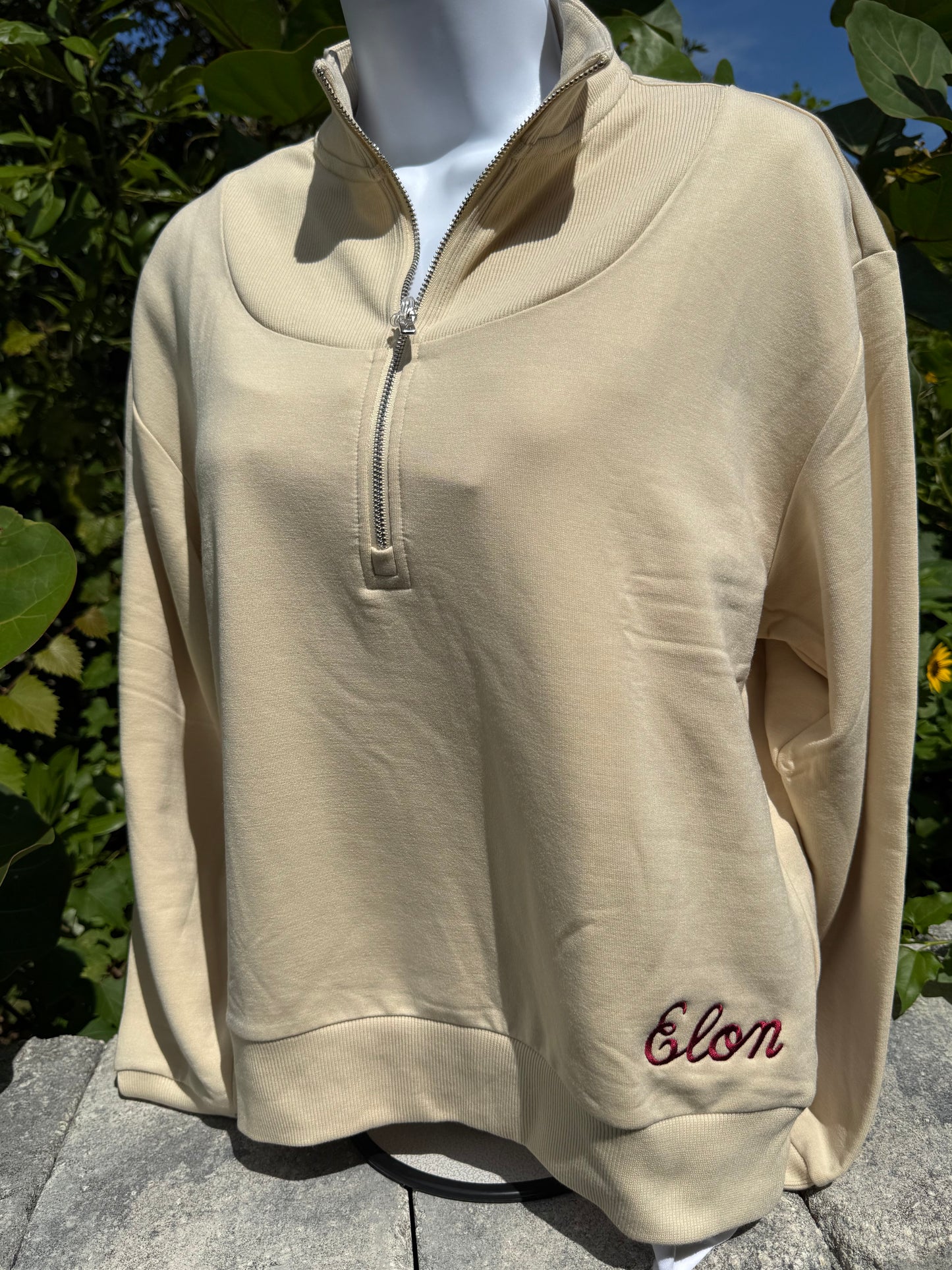 The Naomi Rib Knit with Elon Script Logo 1/4 Zip By Johnnie-O