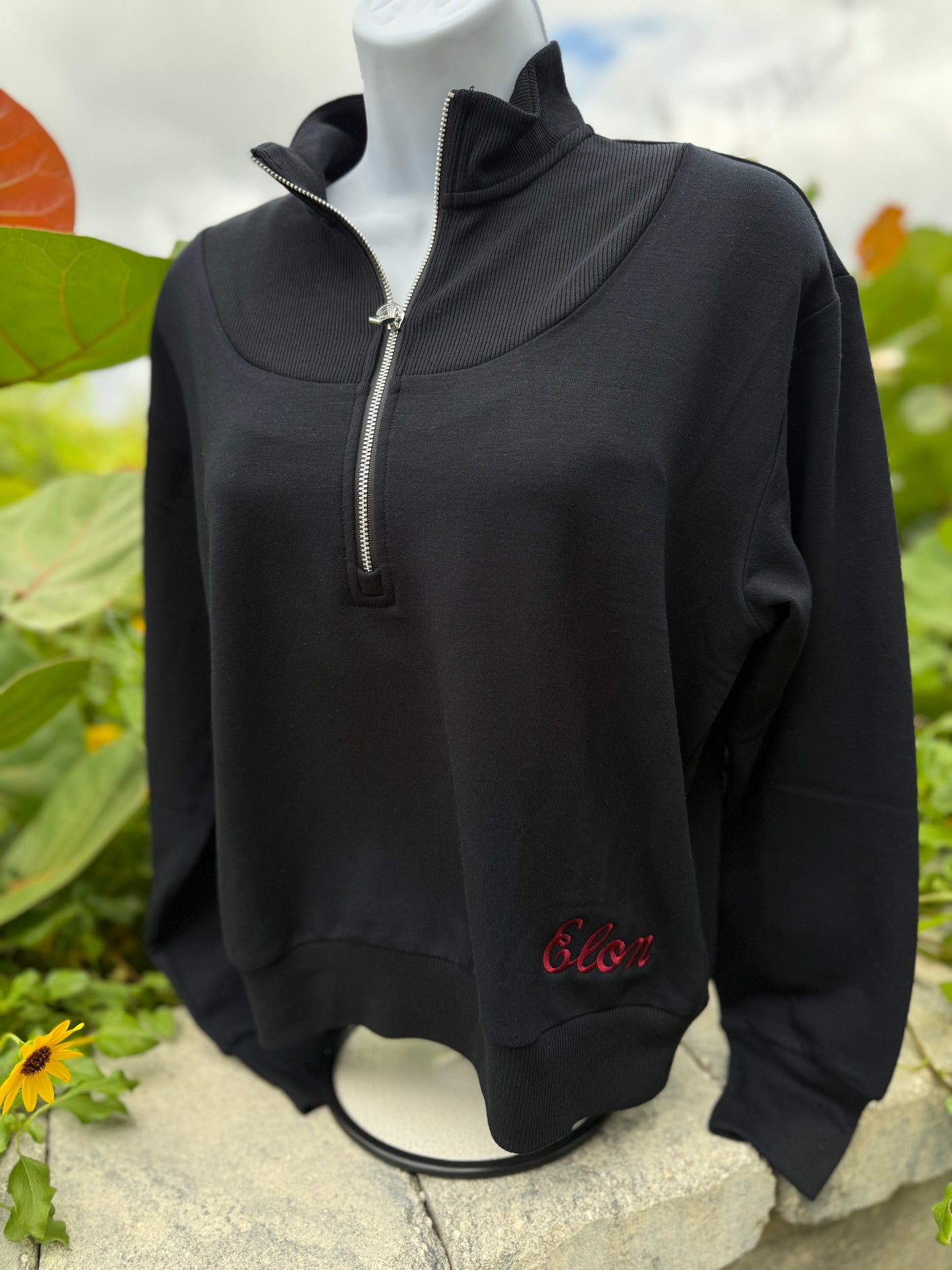 The Naomi Rib Knit with Elon Script Logo 1/4 Zip By Johnnie-O