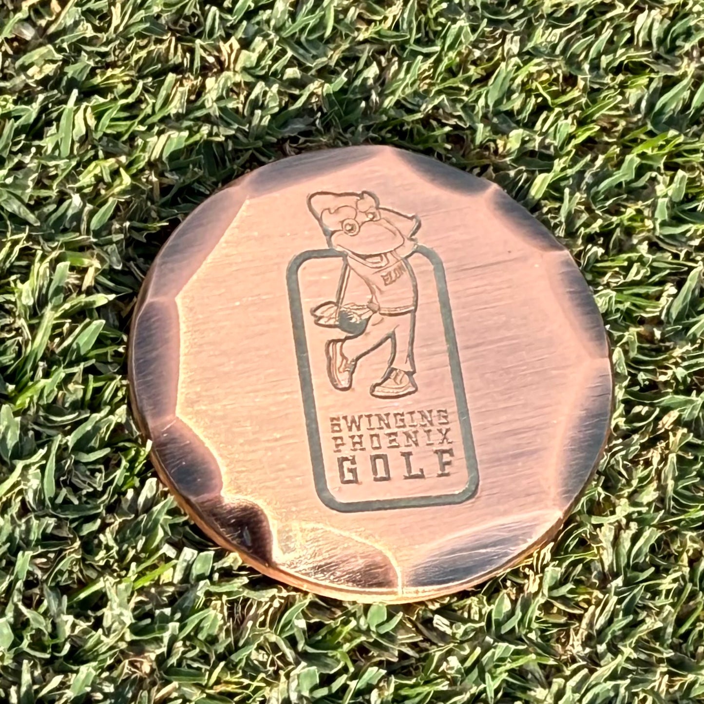 Hand Forged, Laser Etched Swinging Phoenix Ball Marker