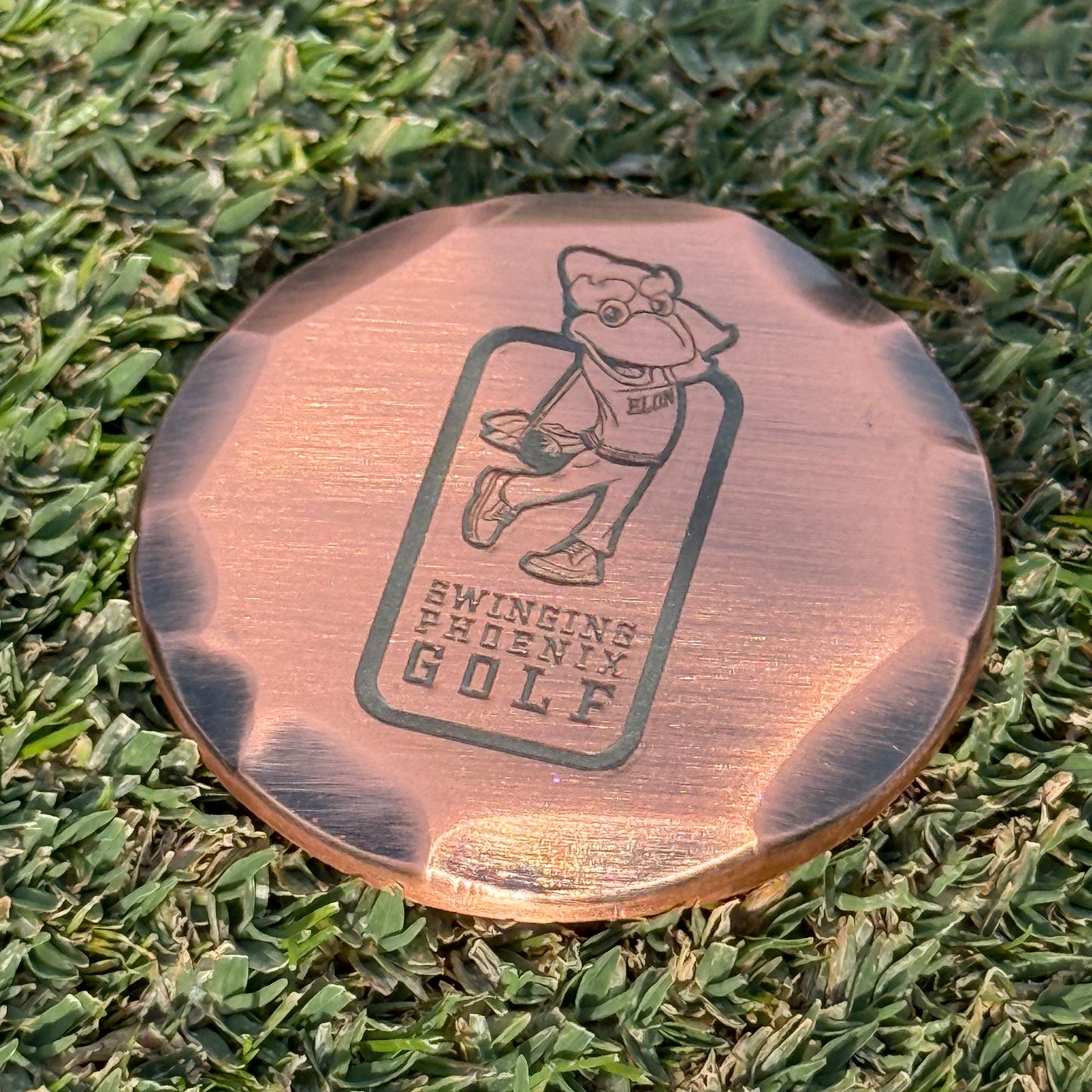 Hand Forged, Laser Etched Swinging Phoenix Ball Marker